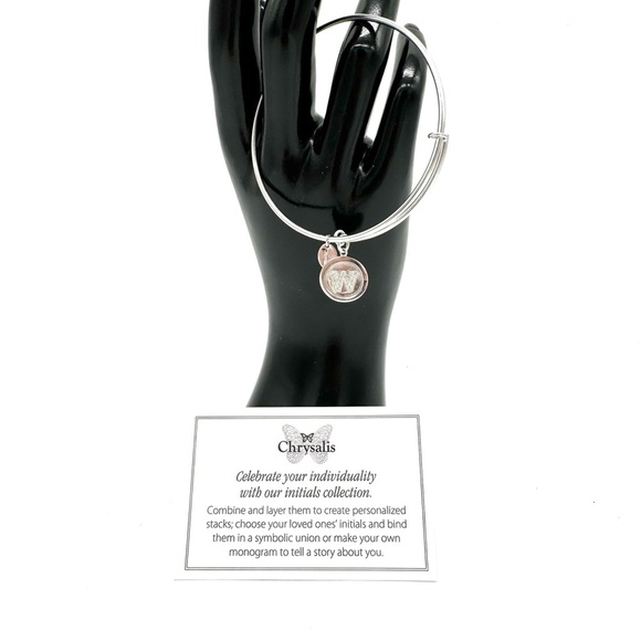 Chrysalis Crystal Initial W Adjustable Bangle Bracelet - Picture 3 of 5